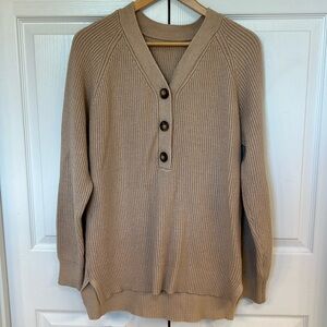 Tan Vneck Button Sweater